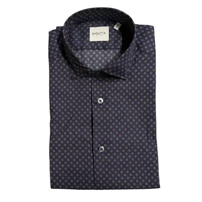 Bagutta Geometric-print Slim-fit Shirt In Blue