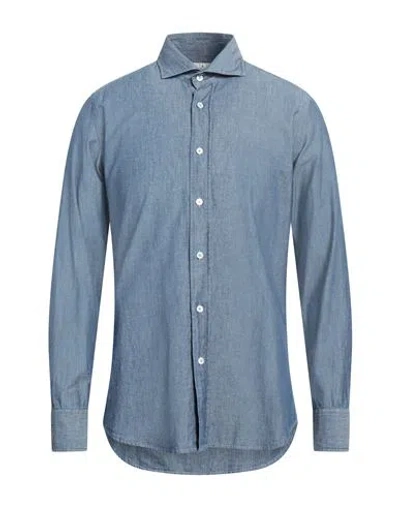 Bagutta Man Denim Shirt Blue Size 17 ½ Cotton