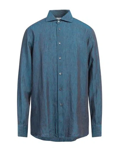 Bagutta Man Shirt Deep Teal Size 17 Linen In Blue