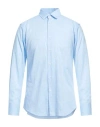 Bagutta Man Shirt Light Blue Size 17 ½ Linen, Cotton In Blue