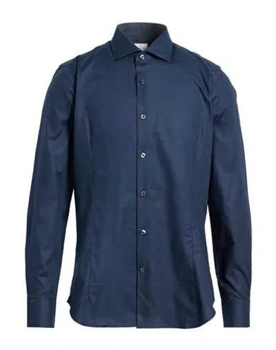 Bagutta Man Shirt Midnight Blue Size 17 Cotton