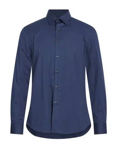 Bagutta Man Shirt Midnight Blue Size 17 Cotton, Elastane