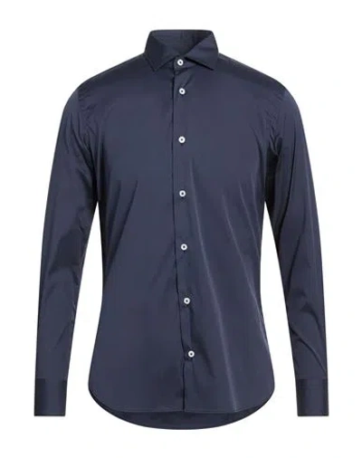 Bagutta Man Shirt Midnight Blue Size 17 ½ Cotton, Nylon, Elastane