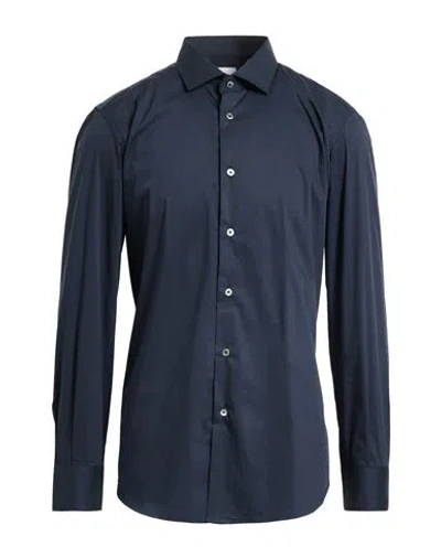 Bagutta Man Shirt Midnight Blue Size 17 ½ Cotton, Polyamide, Elastane