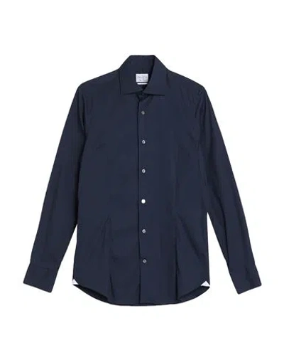 Bagutta Man Shirt Midnight Blue Size 17 Cotton, Polyamide, Elastane In Black