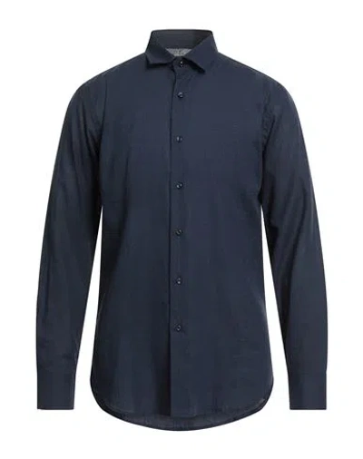 Bagutta Man Shirt Midnight Blue Size 17 ½ Linen, Cotton