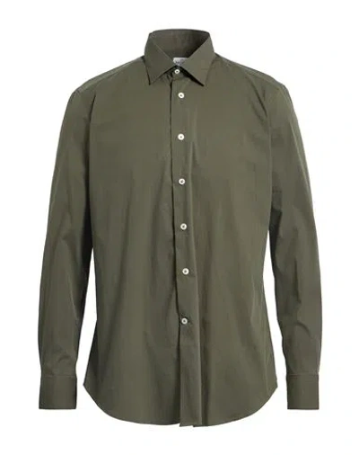 Bagutta Man Shirt Military Green Size 16 Cotton, Polyamide, Elastane