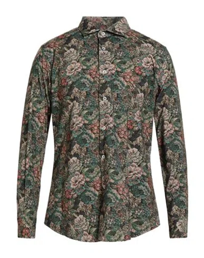 Bagutta Man Shirt Military Green Size 17 ½ Cotton, Elastane