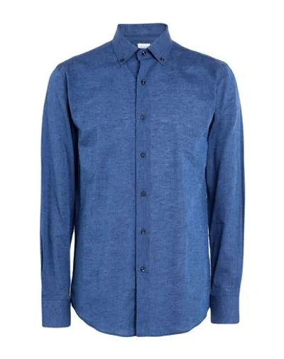 Bagutta Man Shirt Navy Size 17 ½ Linen, Cotton In Blue