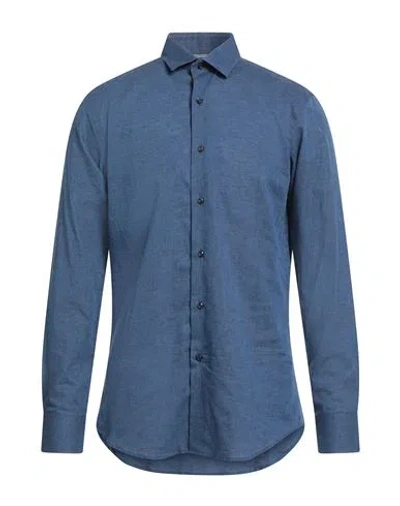 Bagutta Man Shirt Navy Size 17 ½ Linen, Cotton In Blue