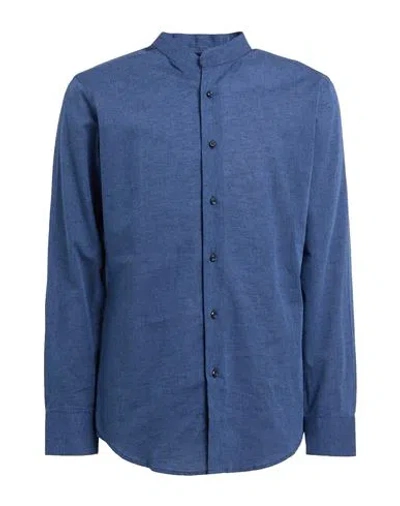 Bagutta Man Shirt Navy Size 17 ½ Linen, Cotton In Blue