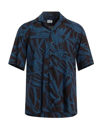 Bagutta Man Shirt Slate Blue Size Xl Elastane, Cotton
