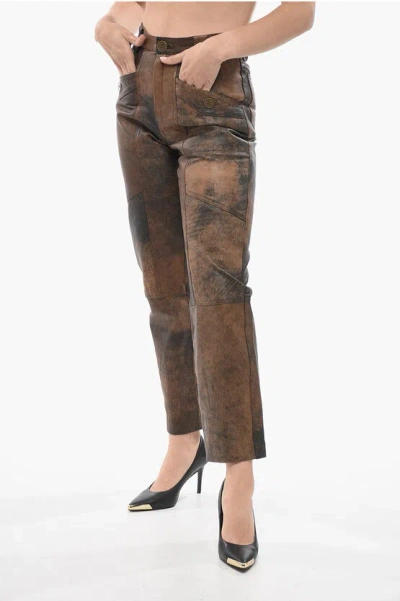 Baia 4 Pocket Mom Fit Leather Trousers In Brown