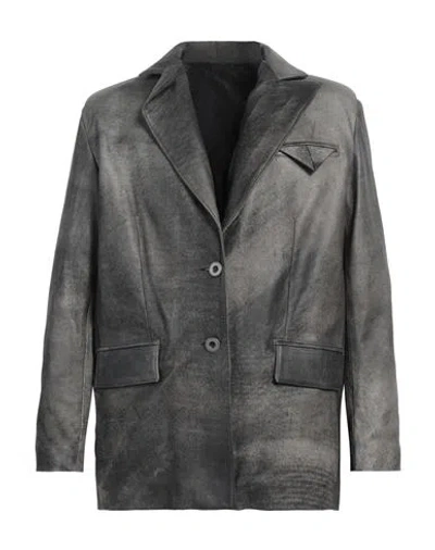 Baia Acid Wash Effect Leather No Vent Peak Lapel 2-button Blazer In Grey