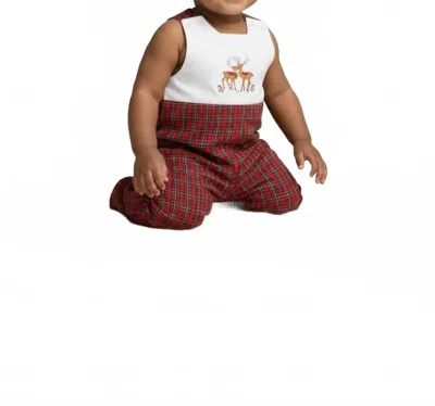 Bailey Boys Kids' Reindeer On Plaid John John Jumpsuit In White/red In Brown