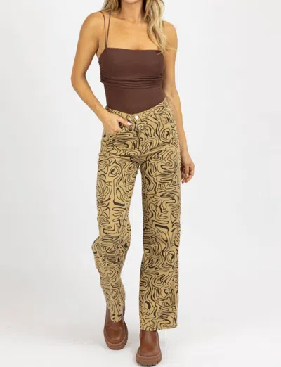 Bailey Rose Abstract High Rise Flare Jean In Taupe In Yellow