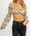 Bailey Rose Abstract Print Puff Sleeve Crop Top In Sand In Multi