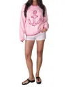 Bailey Rose Anchor's Away Oversized Knit Pullover In Pink In Pink