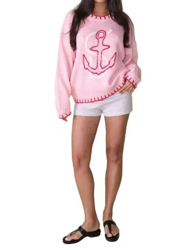 Bailey Rose Anchor's Away Oversized Knit Pullover In Pink