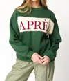 Bailey Rose Apres Embroidered Crewneck Sweatshirt In Pine In Green