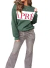 Bailey Rose Apres Embroidered Crewneck Sweatshirt In Pine In Silver