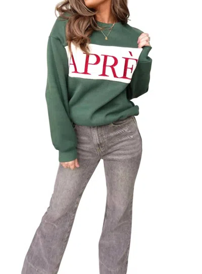 Bailey Rose Apres Embroidered Crewneck Sweatshirt In Pine In Green