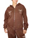 Bailey Rose Bow Stitched Zip Hoodie In Brown In Brown