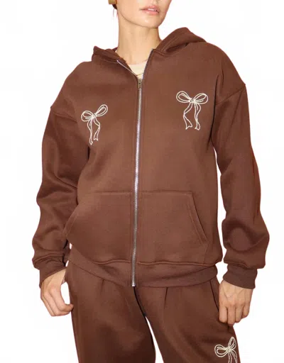 Bailey Rose Bow Stitched Zip Hoodie In Brown