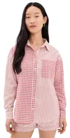 Bailey Rose Check Button Down Shirt Red In Pink