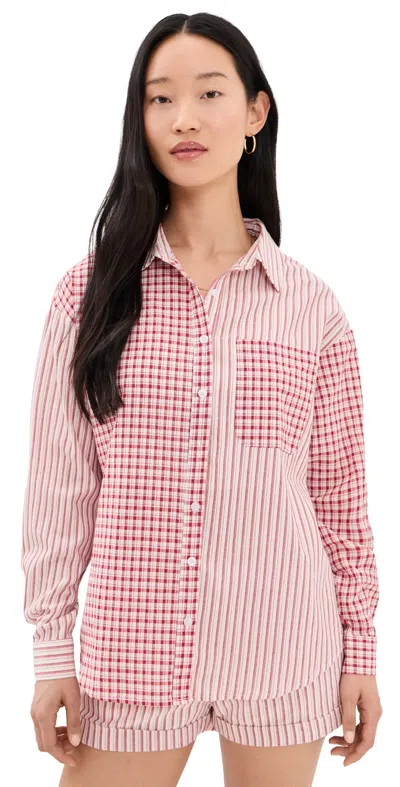 Bailey Rose Check Button Down Shirt Red In Pink