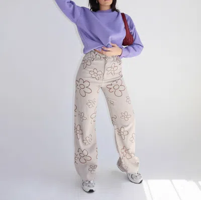 Bailey Rose Daisy Printed Pants In Cream In Neutral