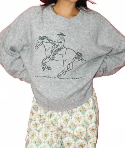 Bailey Rose Embroidered Cowboy Knit Sweater In Grey In Gray