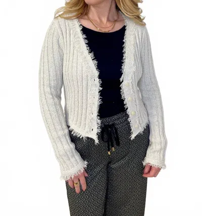 Bailey Rose Feathered Fringe Cardigan In Pearl In Brown