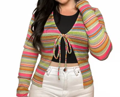 Bailey Rose Front Tie Sweater In Guava Striped In Multi
