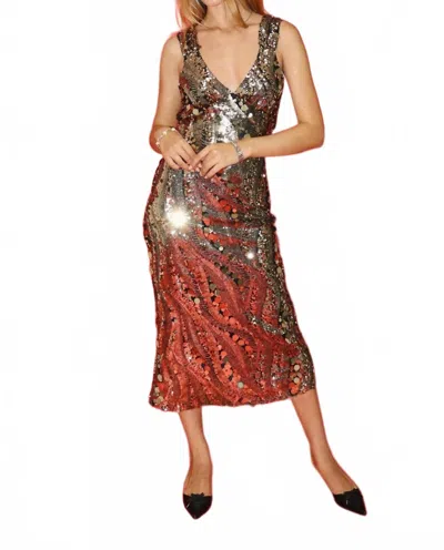 Bailey Rose Gwen V Neck Sequin Paillettes Party Dress In Gold In Brown