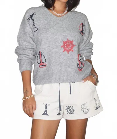 Bailey Rose Harbor Emblem Sweater In Grey In Brown