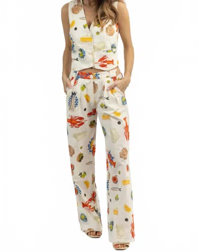 Bailey Rose Italian Summer Print Trouser Pants In White In Multi