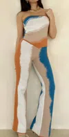 Bailey Rose Knit Pant Set In Blue + Orange In Blue
