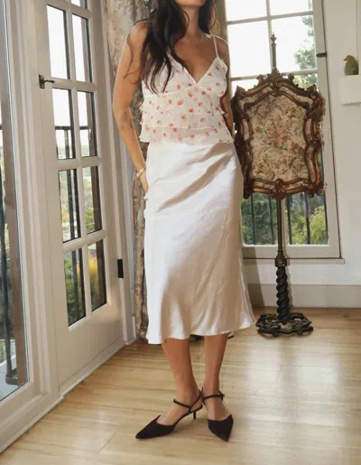 Bailey Rose Lina Satin Elastic Waist Bias Cut Midi Skirt In Pearl In Neutral