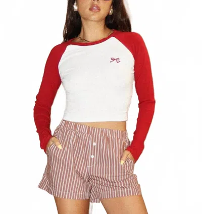 Bailey Rose Long Sleeve Bow Baseball Top In Red/white