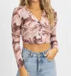 Bailey Rose Marbled Buttoned Collar Top In Mauve In Pink