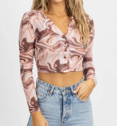 Bailey Rose Marbled Buttoned Collar Top In Mauve In Pink