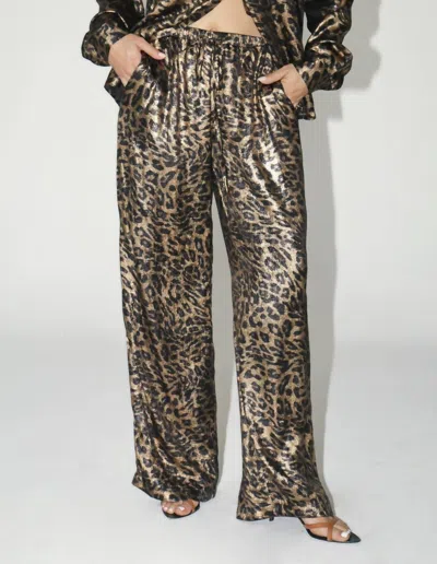 Bailey Rose Metallic Leopard Satin Pant In Black