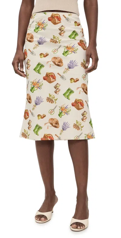 Bailey Rose Printed Midi Skirt Cream In White