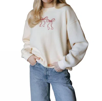 Bailey Rose Red Bow Embroidered Sweatshirt In White