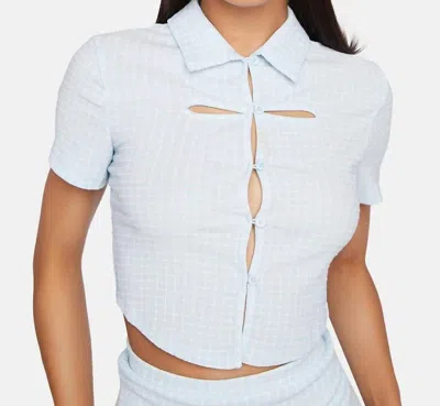 Bailey Rose Reyna Checkered Button Front Crop Top In Baby Blue