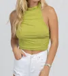 Bailey Rose Ruched Halter Backless Top In Avocado In Multi