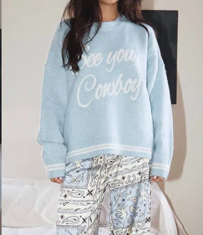 Bailey Rose See You Cowboy Long Sleeve Sweater In Light Blue