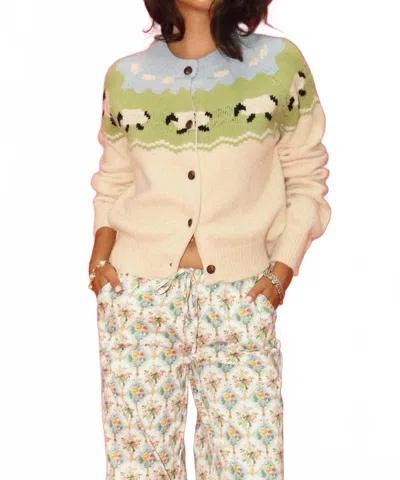 Bailey Rose Sheep Pattern Cardigan In Beige Multi In Neutral