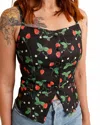 Bailey Rose Strawberry Picnic Button Tank Top In Multi In Black